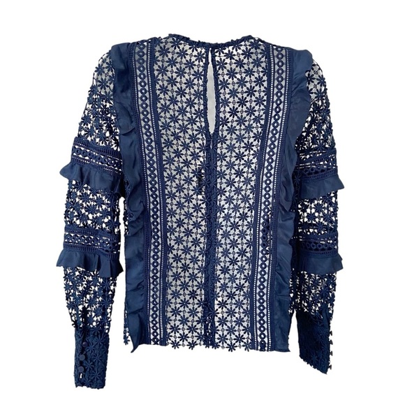 Self-Portrait Long-Sleeve Lace And Ruffle Top size US4 - Picture 2 of 9